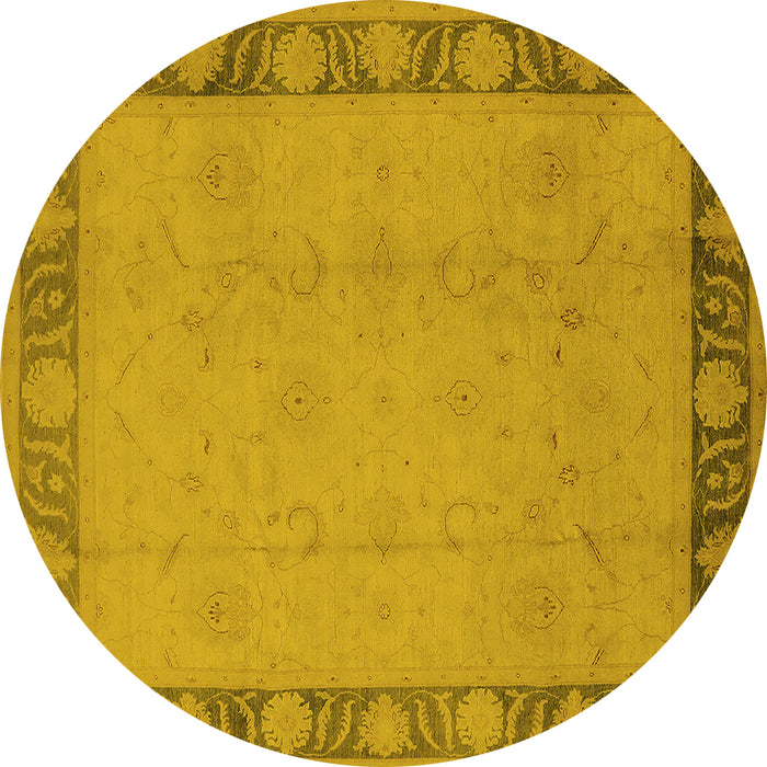 Round Machine Washable Oriental Yellow Industrial Rug, wshurb474yw