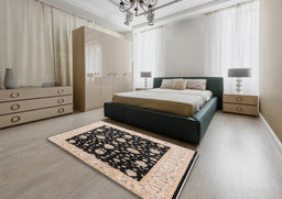Mid-Century Modern Burgundy Brown Oriental Rug in a Bedroom, urb475