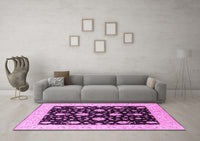 Machine Washable Oriental Pink Traditional Rug, wshurb475pnk