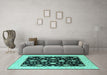 Machine Washable Oriental Turquoise Traditional Area Rugs in a Living Room,, wshurb475turq