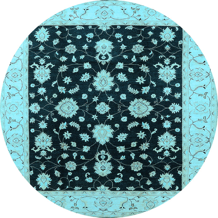 Round Machine Washable Oriental Light Blue Traditional Rug, wshurb475lblu