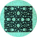 Round Machine Washable Oriental Turquoise Traditional Area Rugs, wshurb475turq