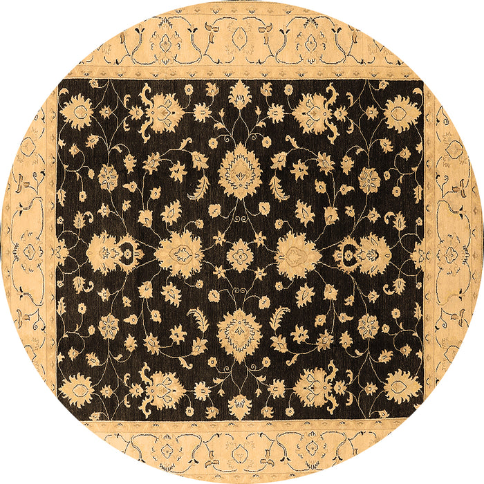 Round Machine Washable Oriental Brown Traditional Rug, wshurb475brn