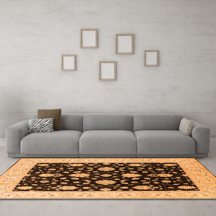 Machine Washable Oriental Orange Traditional Area Rugs in a Living Room, wshurb475org