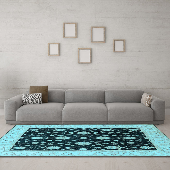 Machine Washable Oriental Light Blue Traditional Rug in a Living Room, wshurb475lblu
