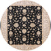 Round Mid-Century Modern Burgundy Brown Oriental Rug, urb475