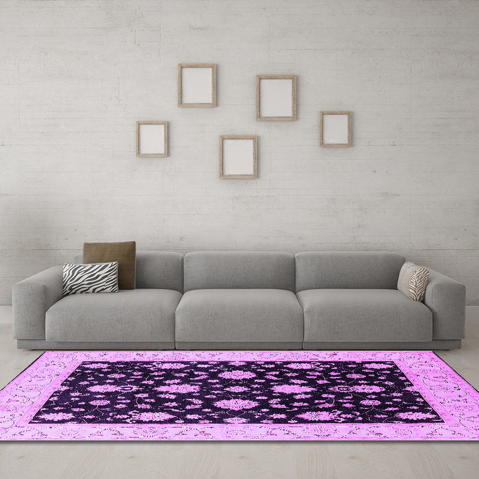 Machine Washable Oriental Purple Traditional Area Rugs in a Living Room, wshurb475pur