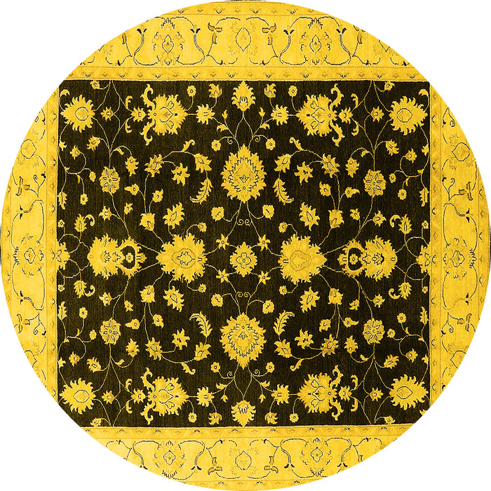 Round Oriental Yellow Traditional Rug, urb475yw