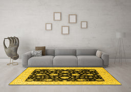 Machine Washable Oriental Yellow Traditional Rug in a Living Room, wshurb475yw