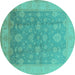 Round Oriental Turquoise Traditional Rug, urb476turq