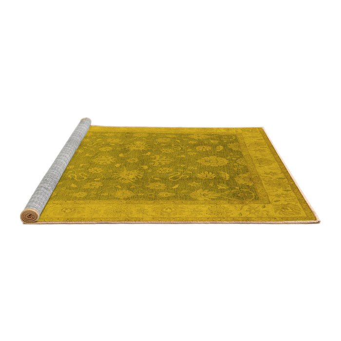 Sideview of Machine Washable Oriental Yellow Traditional Rug, wshurb476yw