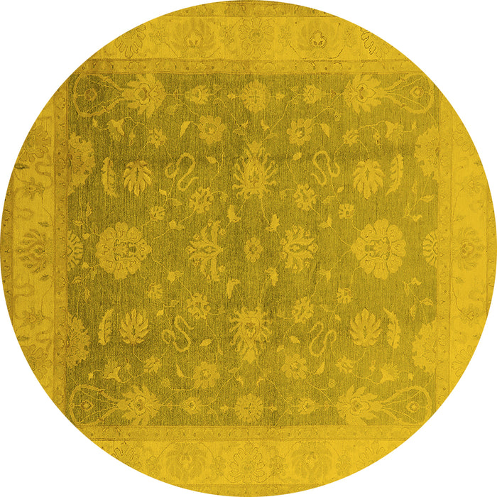 Round Machine Washable Oriental Yellow Traditional Rug, wshurb476yw