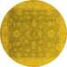 Round Machine Washable Oriental Yellow Traditional Rug, wshurb476yw