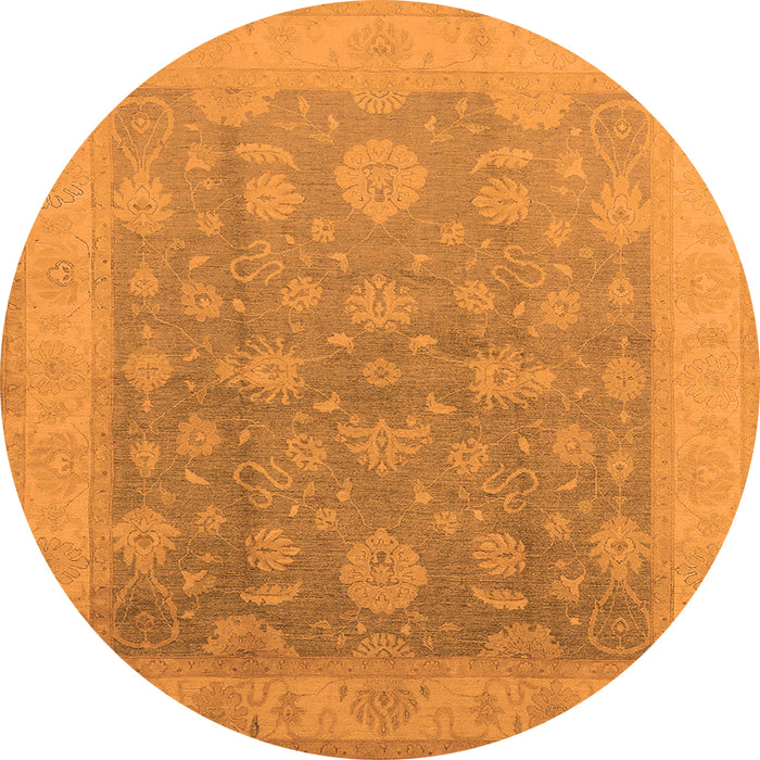 Round Machine Washable Oriental Orange Traditional Area Rugs, wshurb476org