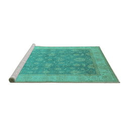 Sideview of Machine Washable Oriental Turquoise Traditional Area Rugs, wshurb476turq