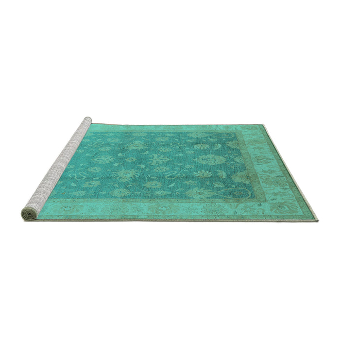 Sideview of Machine Washable Oriental Turquoise Traditional Area Rugs, wshurb476turq