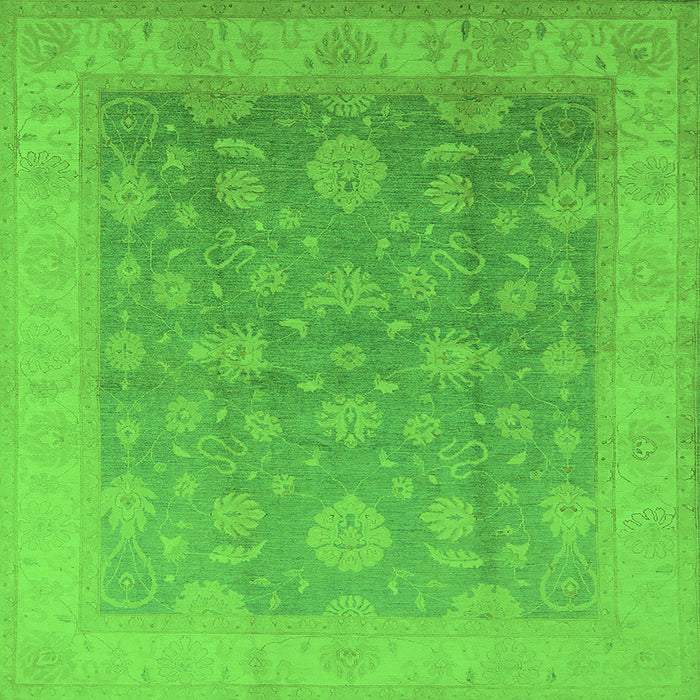 Square Machine Washable Oriental Green Traditional Area Rugs, wshurb476grn