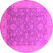 Round Machine Washable Oriental Pink Traditional Rug, wshurb476pnk