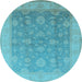 Round Machine Washable Oriental Light Blue Traditional Rug, wshurb476lblu