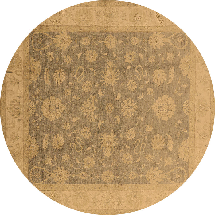 Round Machine Washable Oriental Brown Traditional Rug, wshurb476brn