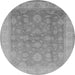 Round Machine Washable Oriental Gray Traditional Rug, wshurb476gry