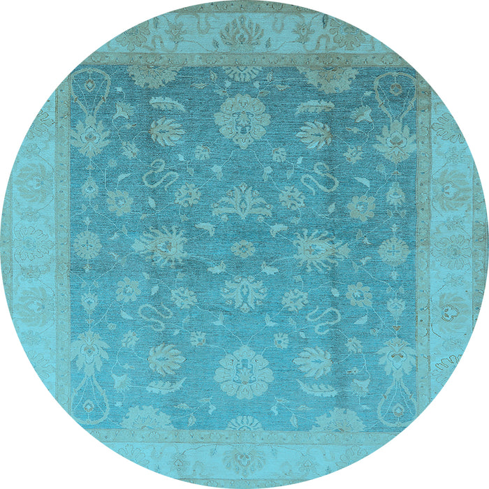 Round Oriental Light Blue Traditional Rug, urb476lblu