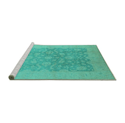 Sideview of Machine Washable Oriental Turquoise Traditional Area Rugs, wshurb477turq