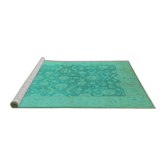 Sideview of Machine Washable Oriental Turquoise Traditional Area Rugs, wshurb477turq