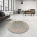 Round Mid-Century Modern Brown Oriental Rug in a Office, urb477