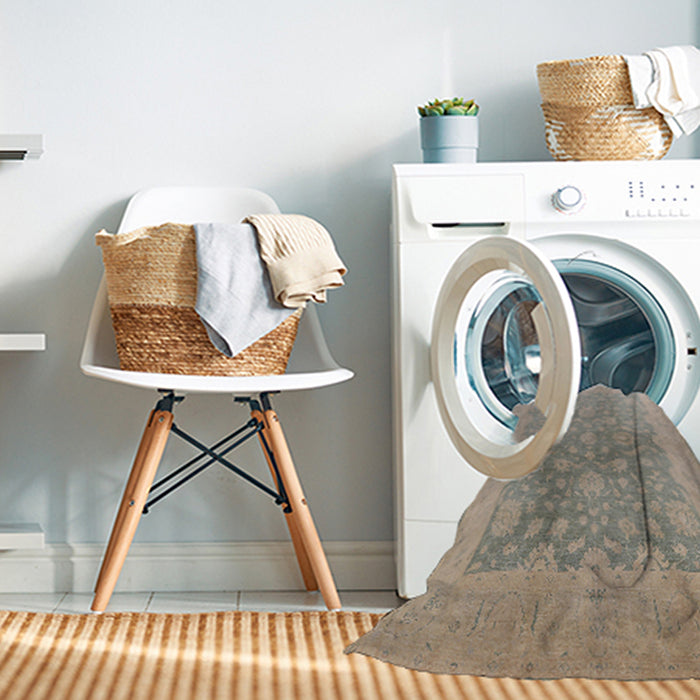 Machine Washable Industrial Modern Brown Rug in a Washing Machine, wshurb477
