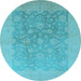 Round Oriental Light Blue Traditional Rug, urb477lblu