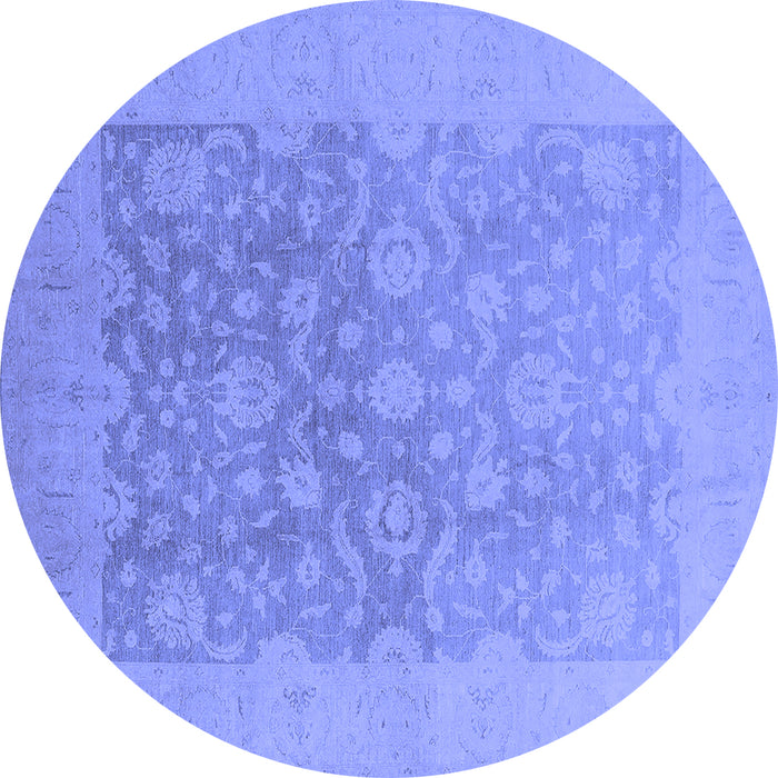 Round Machine Washable Oriental Blue Traditional Rug, wshurb477blu