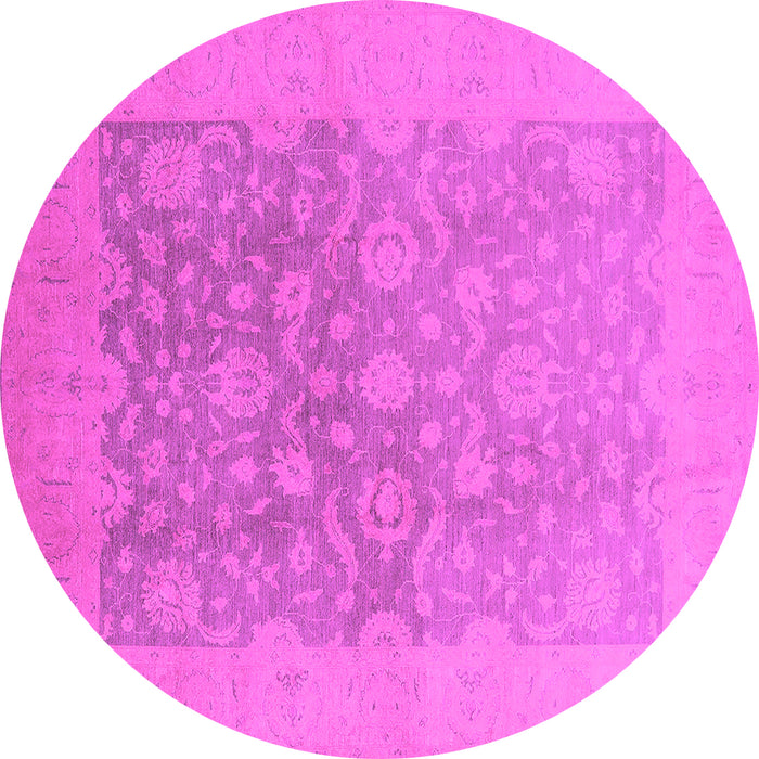 Round Machine Washable Oriental Pink Traditional Rug, wshurb477pnk