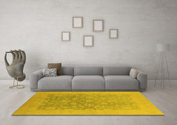 Machine Washable Oriental Yellow Traditional Rug in a Living Room, wshurb477yw