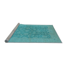 Sideview of Machine Washable Oriental Light Blue Traditional Rug, wshurb477lblu