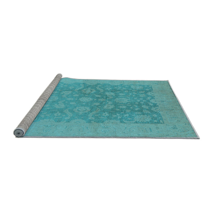 Sideview of Machine Washable Oriental Light Blue Traditional Rug, wshurb477lblu