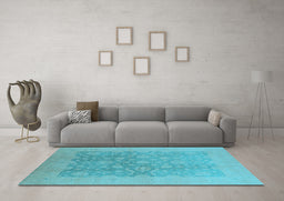 Machine Washable Oriental Light Blue Traditional Rug in a Living Room, wshurb477lblu