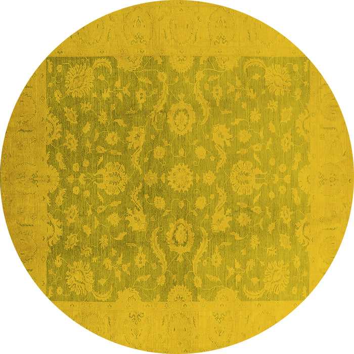 Round Machine Washable Oriental Yellow Traditional Rug, wshurb477yw