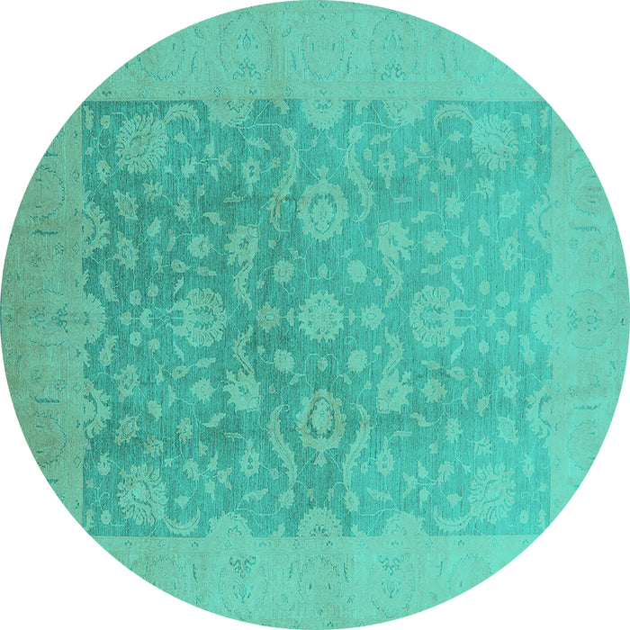 Round Oriental Turquoise Traditional Rug, urb477turq