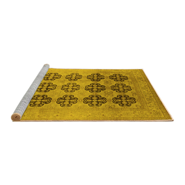 Sideview of Machine Washable Oriental Yellow Traditional Rug, wshurb478yw