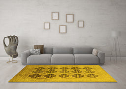 Machine Washable Oriental Yellow Traditional Rug in a Living Room, wshurb478yw