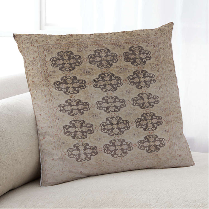 Lifestyle Image of Mid-Century Modern Urban Square Sienna Brown Throw Pillow, 18 inch by 18 inch, pwurb478