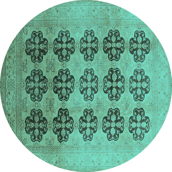 Round Oriental Turquoise Traditional Rug, urb478turq