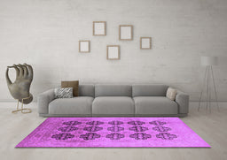 Machine Washable Oriental Purple Traditional Area Rugs in a Living Room, wshurb478pur