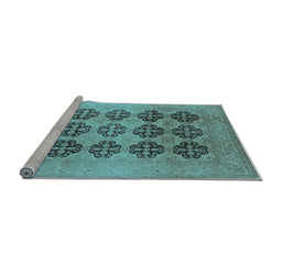 Sideview of Machine Washable Oriental Light Blue Traditional Rug, wshurb478lblu