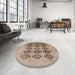 Round Mid-Century Modern Sienna Brown Oriental Rug in a Office, urb478