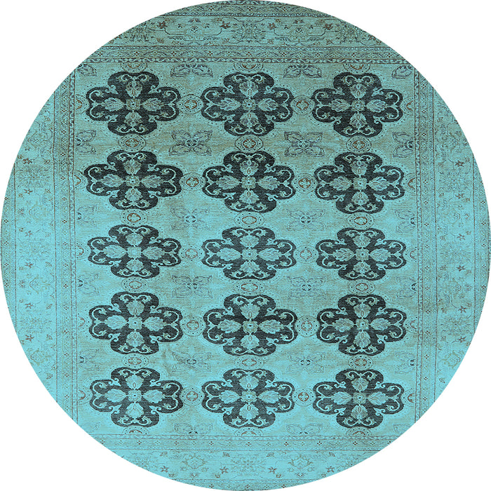 Round Machine Washable Oriental Light Blue Traditional Rug, wshurb478lblu