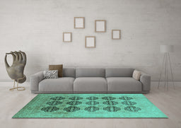 Machine Washable Oriental Turquoise Traditional Area Rugs in a Living Room,, wshurb478turq