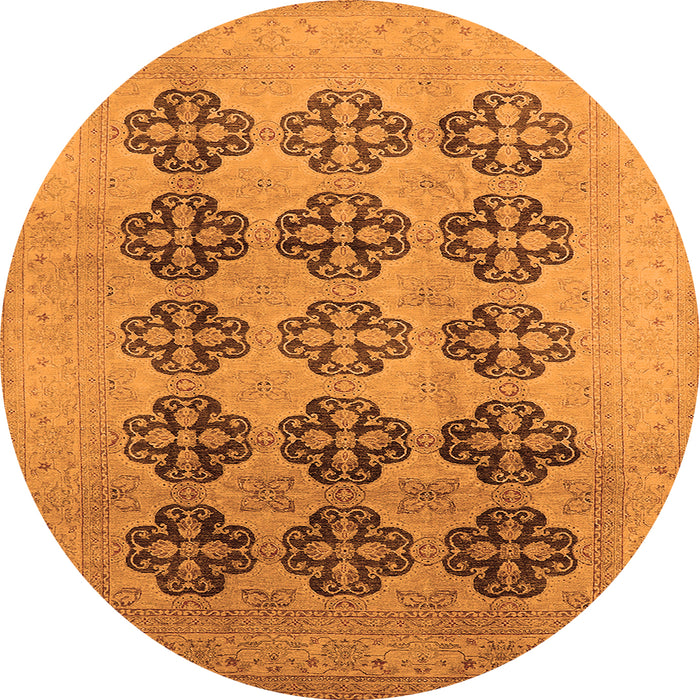 Round Machine Washable Oriental Orange Traditional Area Rugs, wshurb478org