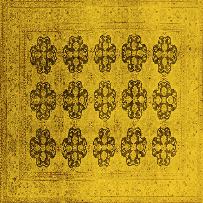 Square Machine Washable Oriental Yellow Traditional Rug, wshurb478yw